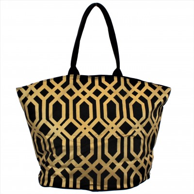 9200 - BLACK & GOLD TRELLIS DESIGN CANVAS TOTE BAG